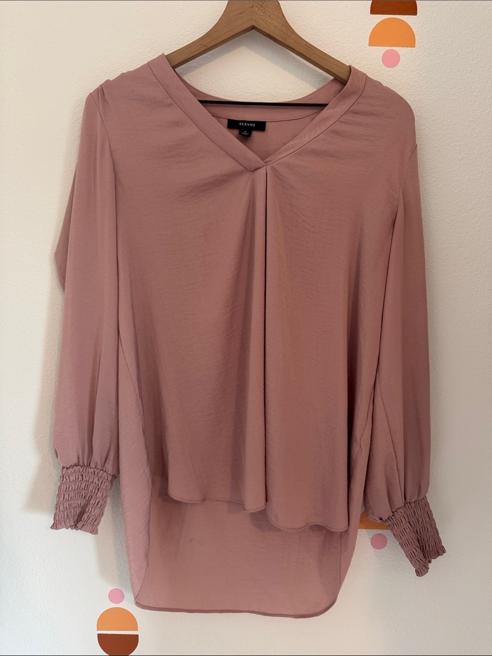 Alfani Dusty Rose V-Neck Long Sleeve Blouse N0077
